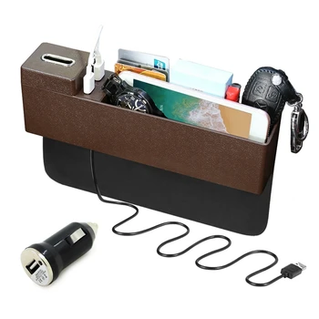 

Car Console Side Pocket Seat Gap Storage Manager Seat Gap Pocket Manager with Anti Slip Pad, Coin Box and 2 USB Charging Ports