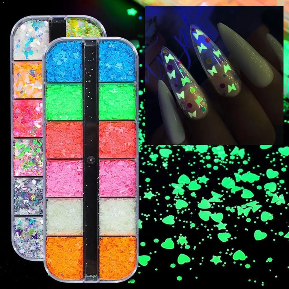 

1 Box Of Nail Art Luminous Sequins Long Strip Box Butterfly Star Five-pointed Ins Luminous Sequins Nail Art Design Decorati H4H0