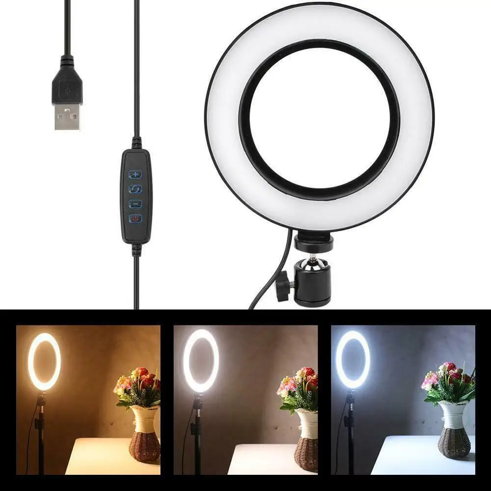 

6 inch LED Ring Light Selfie Fill Lamp 10 Levels Brightness Dimmable 3 Light Modes for Living Broadcast/Photography/Recording