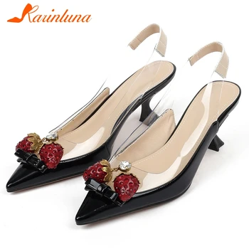

KARINLUNA Brand New Ladies Party Sandals Fashion Decoration Pointed Toe Summer Sandals Women Genuine Leather Shoes Woman