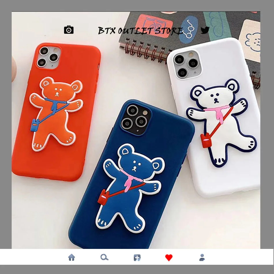 For iPhone 11 XR XS Max 3D Cute Cartoon Bear DIY Case 8 6s 7 Plus SE 2020 Korean Lovely Soft Silicone Cover |