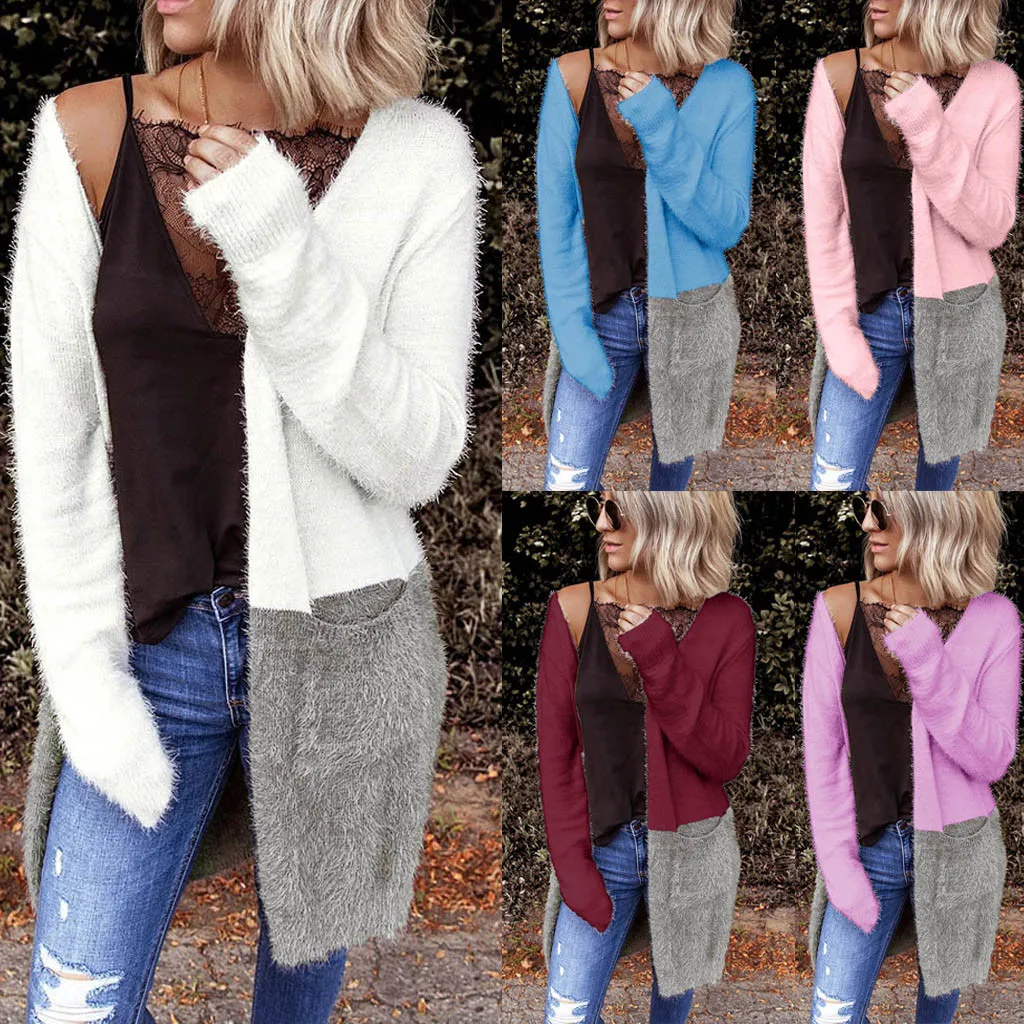 Autumn Winter Women Long Sleeve Patchwork Type knitting Cardigans Sweater Outerwear pull femme nouveaute 2019 jersey mujer |