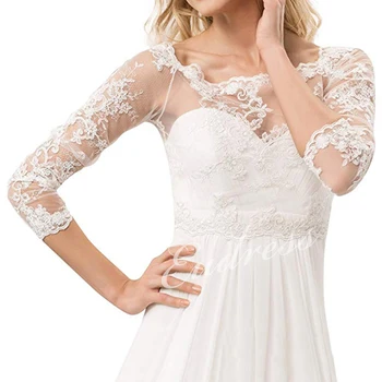 

Bridal 3/4 Sleeve Bolero Jacket Shawl White Ivory Lace Applique Custom Wedding Accessories Jackets