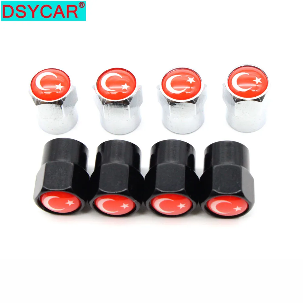 

DSYCAR 4 Pcs/Set Aluminum Alloy/Copper Turkey National Flag Tire Valve Stem Cap Tire Wheel Stem Air Valve Caps for Auto Cars