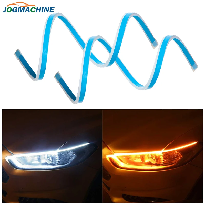 

2Pcs Ultrafine LED DRL 30 45 60 70cm Daytime Running Light Flexible Car LED Strip White Turn Signal Yellow Waterproof