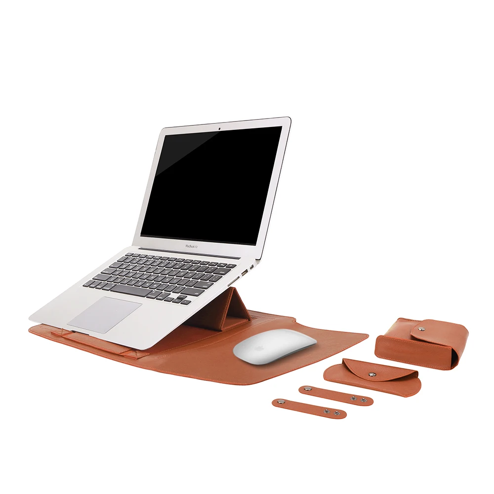 brown Сумка из искусственной кожи для Macbook Air Pro retina 11 12 13 15 водонепроницаемый чехол для ноутбука Портативная сумка для ноутбука с опорой - Цвет: brown
