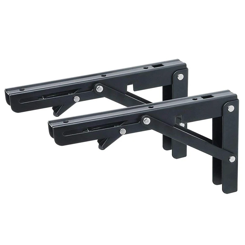 Folding Shelf Brackets- Heavy Duty Metal Collapsible Shelf Bracket for Bench Table, Shelf Hinge Wall Mounted Space Saving DIY B