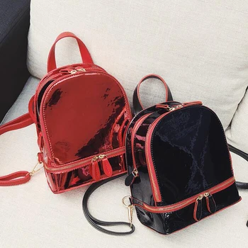 

Simple Glossy Women Backpack Mini PU Leather Women School Travel Backpacks Holographic Laser Schoolbags For Teenage Girls 2020