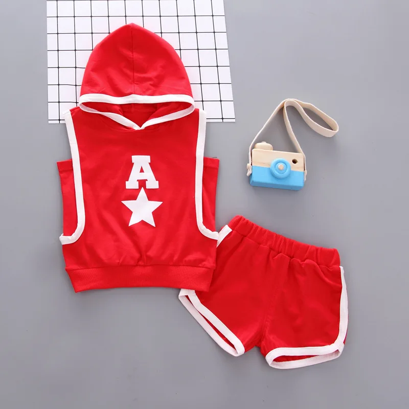 

Men And Women Infants CHILDREN'S Vest Lettered Hooded Two-Piece Set 0-5-Year-Old Summer Wear Hot Selling