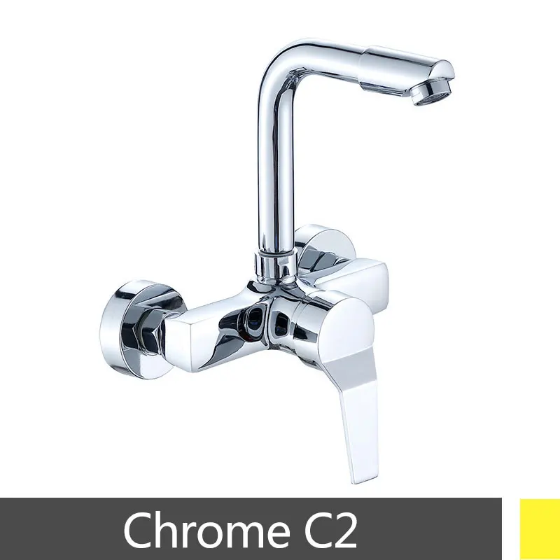 Chrome C2 Хромированный настенный смеситель для кухни с поворотом на 360 градусов и гибкой трубкой для горячей и холодной воды, настенный смеситель с двумя отверстиями, mxiers - Цвет: Chrome C2