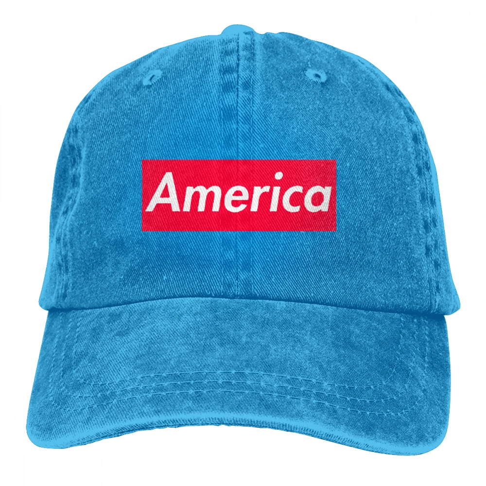 Америка красная коробка стиль Casquette черный унисекс Мужские Женские джинсовые бейсболка с ремешком кепки Регулируемый Гольф папа шляпа