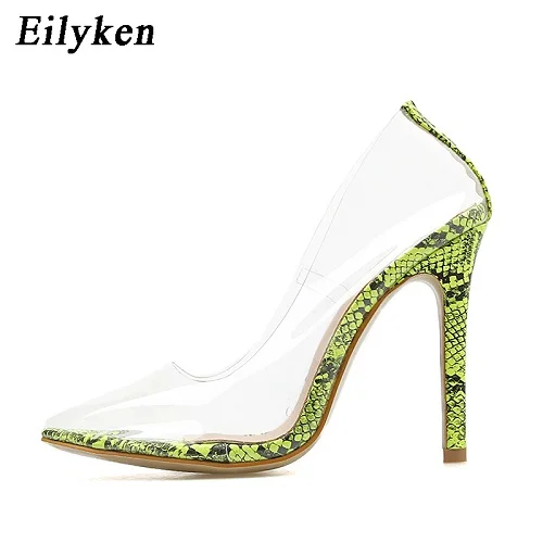 Eilyken модные стразы ПВХ прозрачные туфли-лодочки на высоком каблуке-шпильке с острым носком; женские вечерние золотистые женские туфли на высоком каблуке для свадьбы, обувь на каблуке - Цвет: Green
