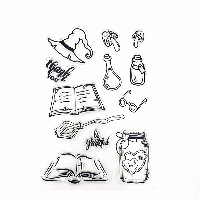 

JCarter Clear Rubber Stamps for Scrapbooking Witch Magic Book Stamp Silicone Seals Craft Stencil Album Card Making Decor Sheet