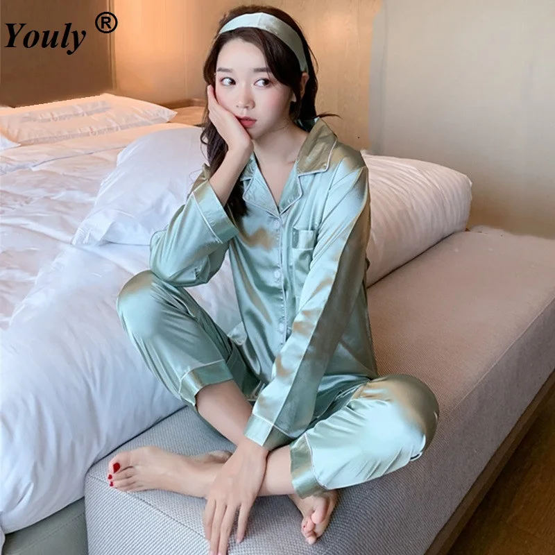 Spring Ladies Pajama Set Silk Satin 3PCS Set Long Pants Turndown Collar Shirt Elegant Femme Casual Sleepwear Sexy Homewear Women