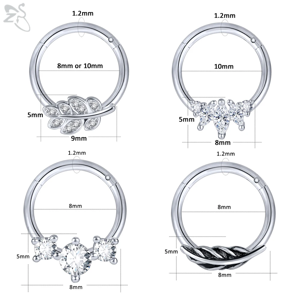 ZS 1 шт. высокое качество кольцо для носа из нержавеющей стали CZ кристалл обруч перегородка кольца ухо спиральный для хряща пирсинг носа пирсинг ювелирные изделия