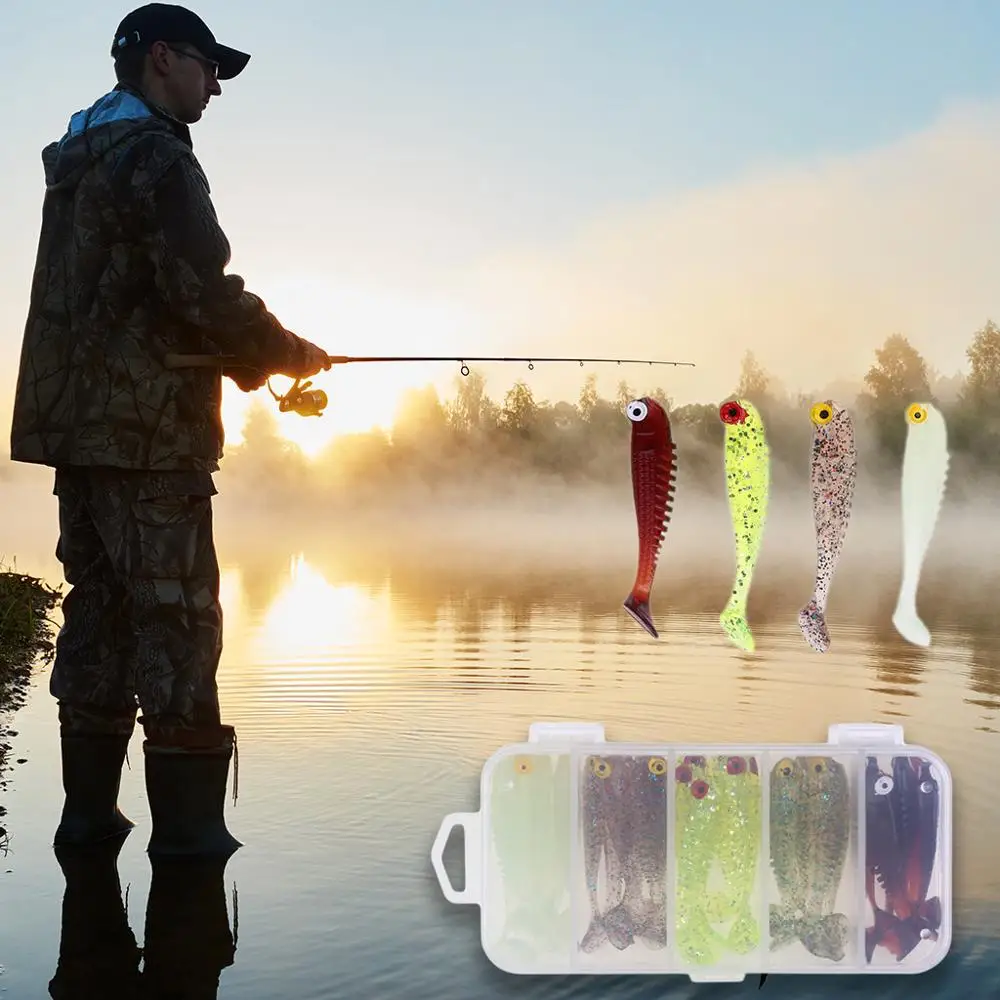 

30Pcs/lot Shad Fishing Lure Easy shiner jigging Wobbler 55mm Soft Bait Carp Fishing Paddle T Tail Silicone Lures Jerkbait &xs