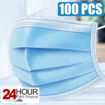 

100PCS Fast shipping Disposable Anti-Pollution Protective Mask 3 Layers Filter Safety Facial Cover Non Woven Mouth Protective