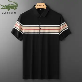 

CARTELO polo shirt men summer new casual business lapel striped men's short-sleeved polo shirt