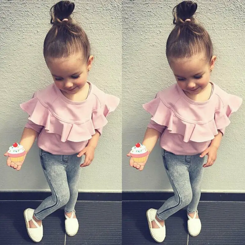

US STOCK Kid Newborn Baby Girl 1T-6T Contton long Sleeve Denim Trousers Winter Clothes