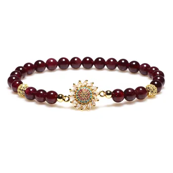 

Fashion Crystal Diamond Set Floral Garnet Women Beaded Hand Jewelry Couple Gift