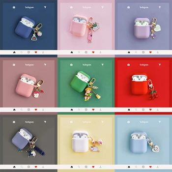 

Cartoon Girls Flower Decor Silicone Case for Apple Airpods Accessories Headset Case Earphone Protective Cover Cute Dog Key Ring