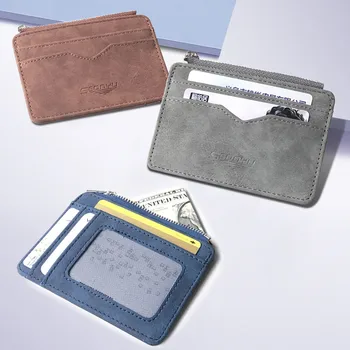 

Fashion Men Leather Multi-card Card Holder Wallet Frosted Fabric PU Short Card Holder Package Multi-functional Cards Wallet