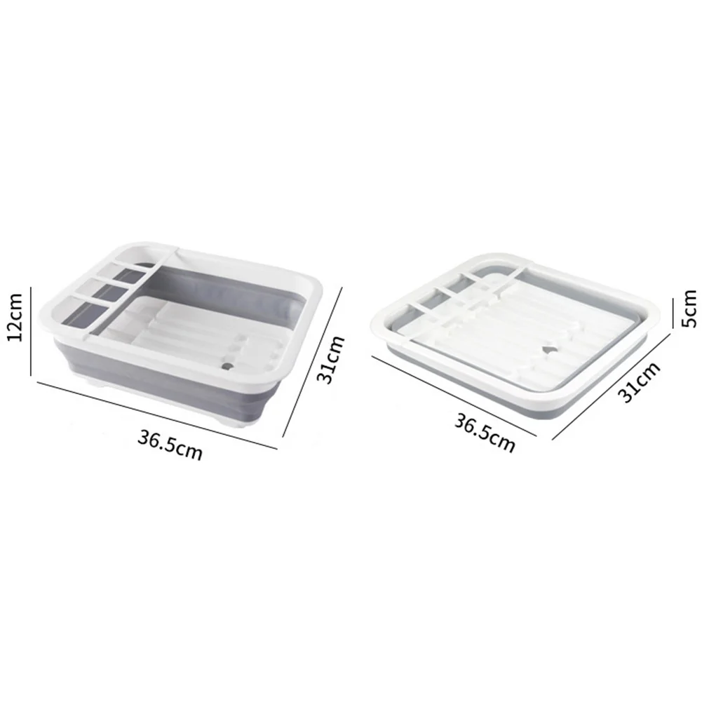 Practical Dish Rack TPR Home Utensil Drying Foldable Kitchen Bowl Storage Organizer Tableware Portable Drain Hole Sink Design