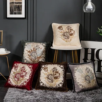 

2020 New European Embossed Jacquard Floral Thick Pillow Cushion Cover Case For Sofa Home Decoration 48*48/58*58cm fundas cojines