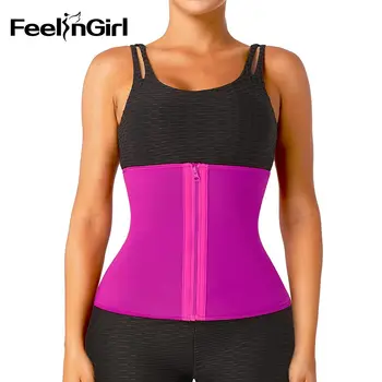

FeelinGirl Waist Trainer Fitness Sauna Sweat Neoprene Slimming Belt Zipper Body Shaper Fat Burning Belt Colored Girdle Trimmer