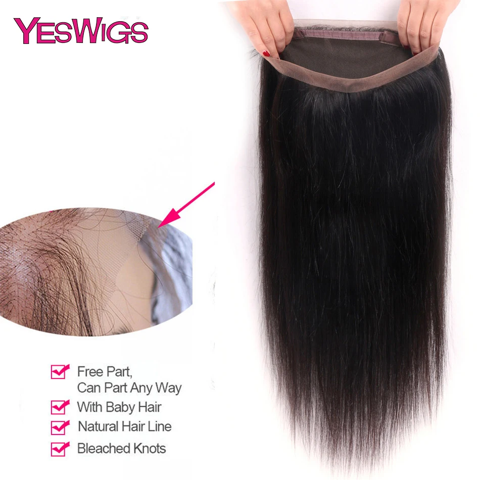 Yeswigs Hair Malaysian Straight Lace Frontal Closure 360 Lace Frontal With Baby Hair Remy Human Hair Closure Free Part (1)