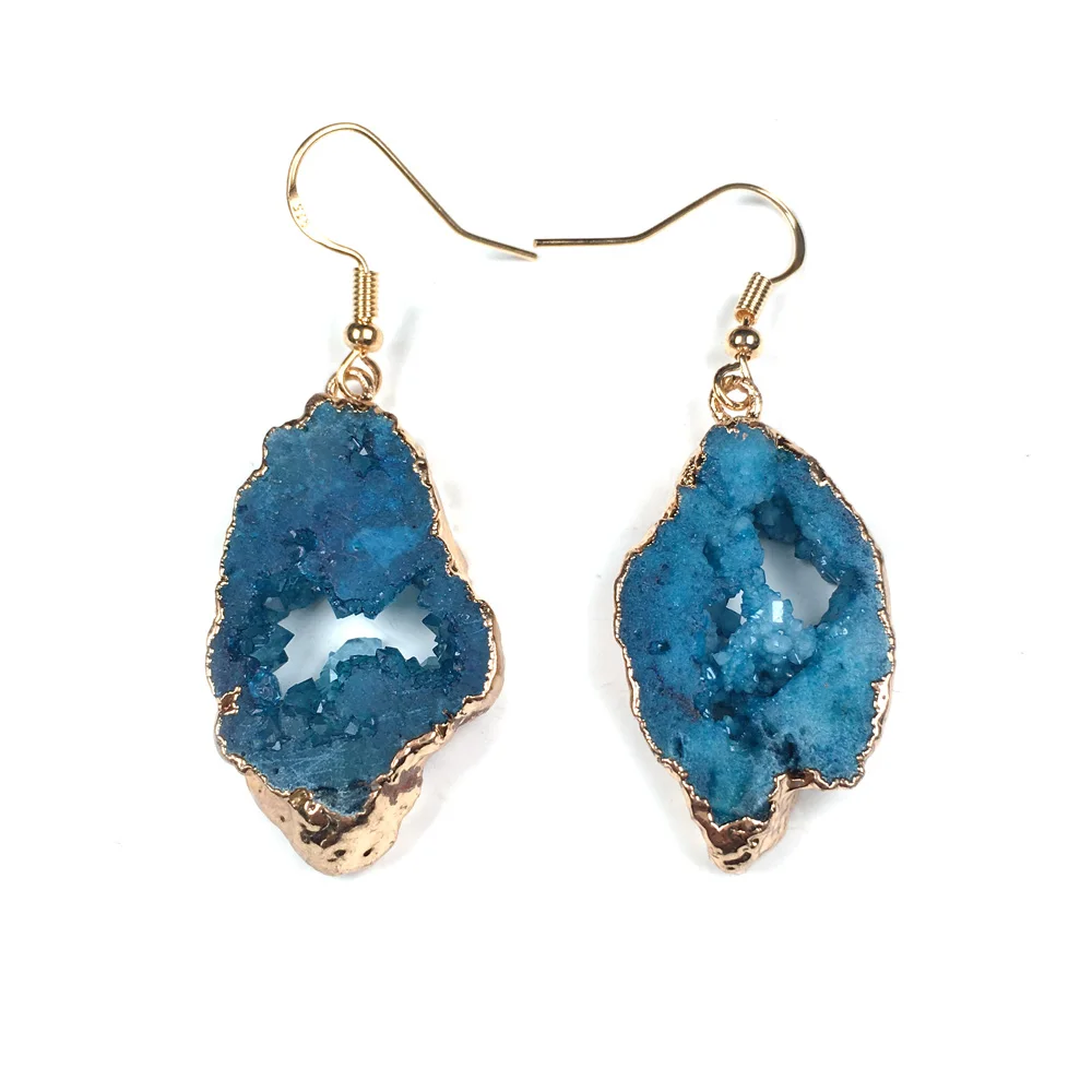2020 wholesale New Women Nature Stone Earrings Stud Jewelry blue Handmade long irregular shape quartz Earring | Украшения и