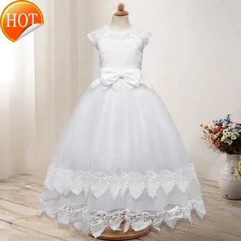 

White Flower Kids Dresses For Girls Wedding Tulle Lace Long Girl Dress Party Bridesmaid Dress Children Princess Costume 6 14Y