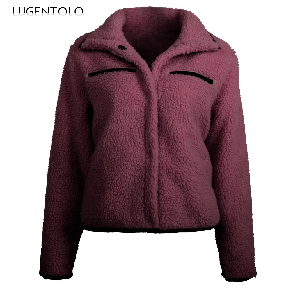 Lugentolo/женское пальто осень-зима, кашемировый свитер, имитация кожи, декоративный мех, короткое тонкое пальто с длинными рукавами