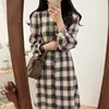 Dress Women Retro Plaid Spring Long Loose Large Size XXL Female Vintage Temperament V-neck High Waist Fashion Trendy Holiday New ► Photo 2/6