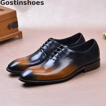 

Luxury Oxfords Shoes Men Genuine Leather Lace-up Pointed Toe Fashion Mens Shoes Black Brown Formal Leather Shoes Office Dress