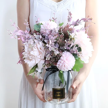 

MODERN GLASS VASE+ARTIFICIAL FLOWER SET DECOR HOME DESKTOP FURNISHING CRAFT DECORATION LIVINGROOM SILK FAKE FLOWER POT ORNAMENTS