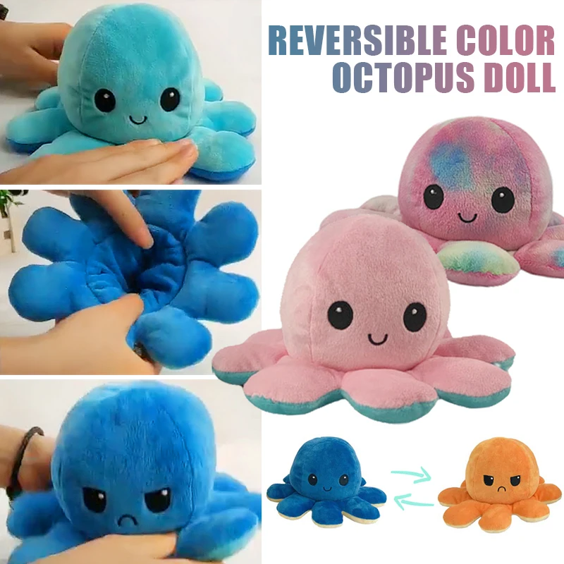 

New Creativity Reversible Plush Toy Colorful Octopus Plush Doll Flip Toy Double-sided Flip Octopus Plush Toy Marine Life Doll