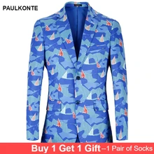 Мужской однобортный пиджак с длинными рукавами и принтом животных, высокое качество, деловой стиль, роскошная мода, Мужской однобортный пиджак