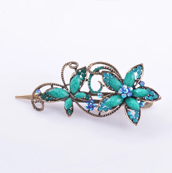 Metal Rhinestones Hair Clip Vintage Bronze Plating Butterfly Hair Claw Retro Flower Hairgrip Women Hair Jewelry