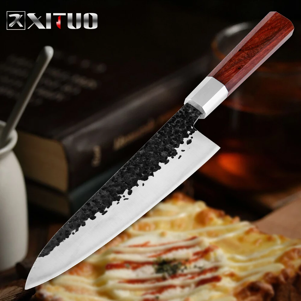 

XITUO Chef Knife 8 Inch High Carbon Steel Handmade Knife Sharp Cleaver Sushi Paring Gyuto Kiritsuke Kitchen Tool Octagon Handle