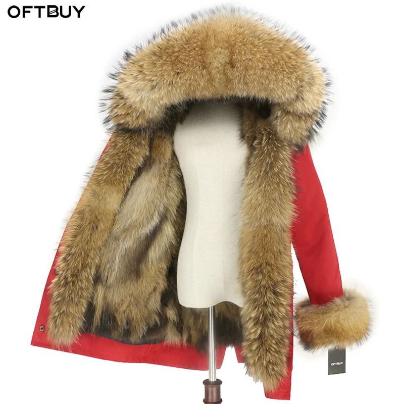 OFTBUY водостойкое натуральное меховое пальто Длинная парка зимняя куртка женская натуральный мех енота меховой капюшон, воротник лисий мех