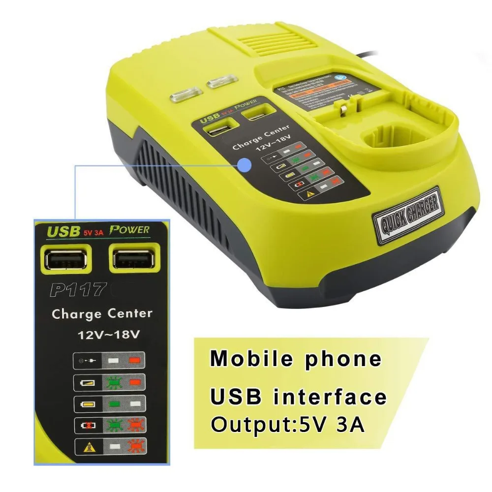 3A Lithium Battery Charger Replacement for Ryobi 12V-18V Model - Main Image