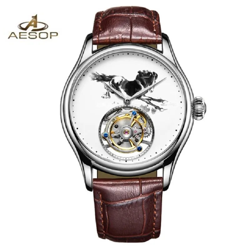 Китайская живопись Tourbillon Skeleton часы движение Для мужчин футболка большие
