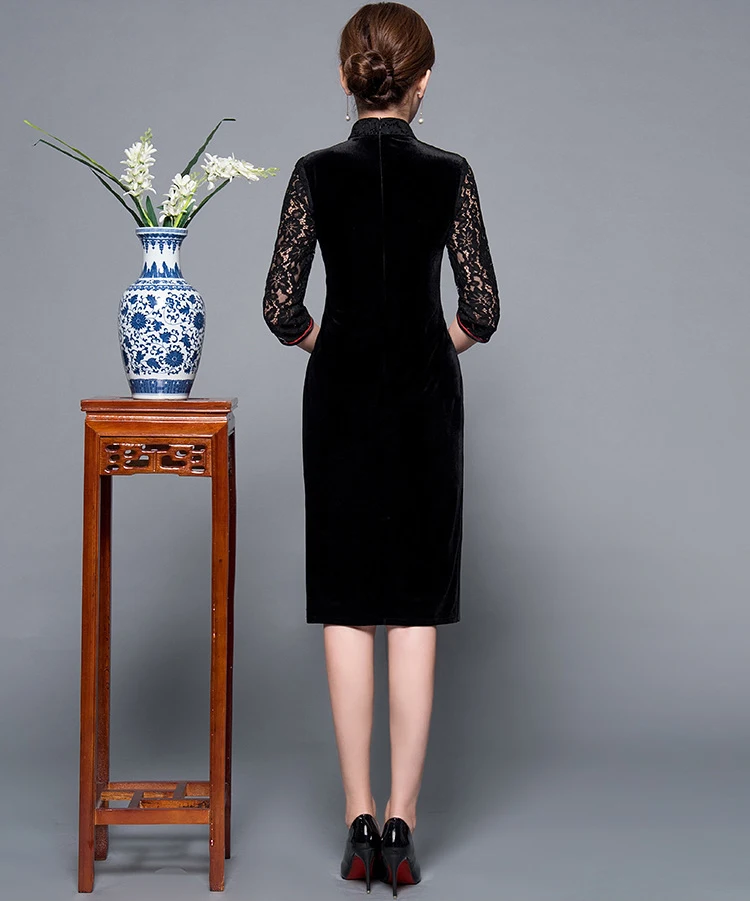Китайский стиль, женская бархатная Qipao, улучшенная элегантная Цветочная вышивка, Cheongsam Vestidos, негабаритное вечернее платье
