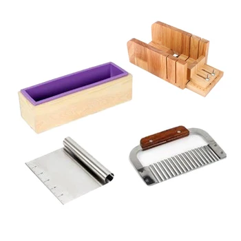

Silicone Soap Mold Handmade Soap Making Tool Set Adjustable Cutting Box with 2 Pieces of Stainless Steel Cutter