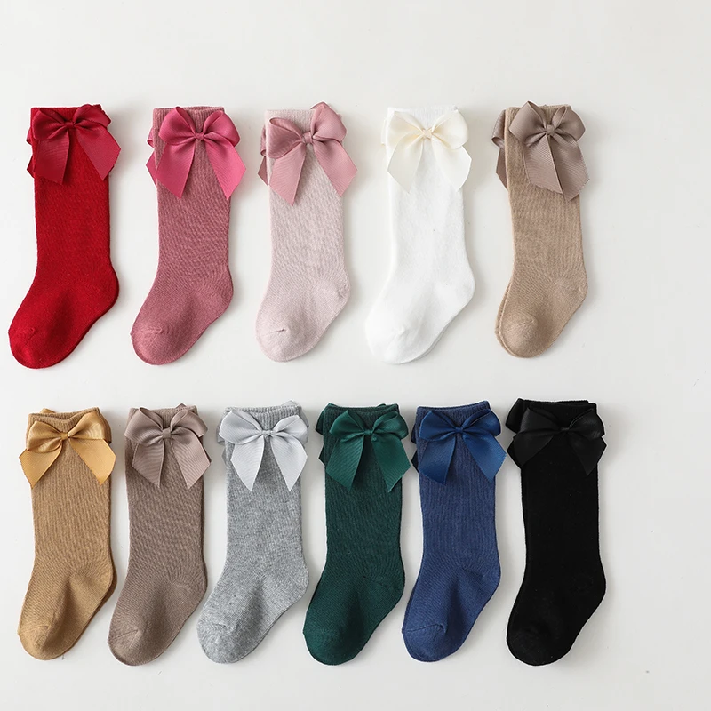 11 Color Spanish Style Baby Toddlers Socks Autumn Winter Children Girls Knee High Long Sock 100% Cotton Big Bow Kids Floor | Детская