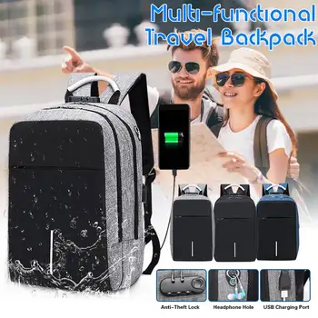 

28x42x15cm Multi-functional Backpack With Password USB Headphone Hole External Charge Laptop Backpack Waterproof Backpack