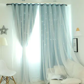 

Hollow Star Thermal Insulated Blackout Curtains for Living Room Bedroom Window Curtain Blind Finished Curtains With White Voile