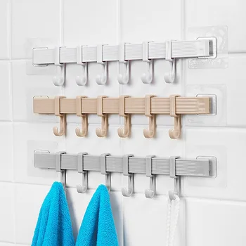 

Strong Adhesive Hook Kitchen Wall Hanging Creative 6 Even Row of Hooks Bathroom Nail-free Seamless Rack Hanger Hook Shelves