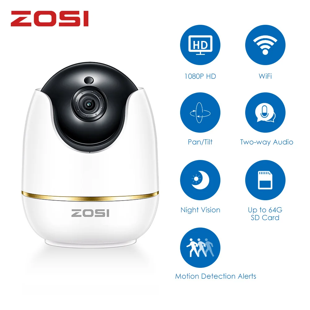 ZOSI Wifi IP камера 1080p Беспроводная Мини CCTV P2P камера детский монитор безопасности P/T микро SD карта камера умный пульт дистанционного управления